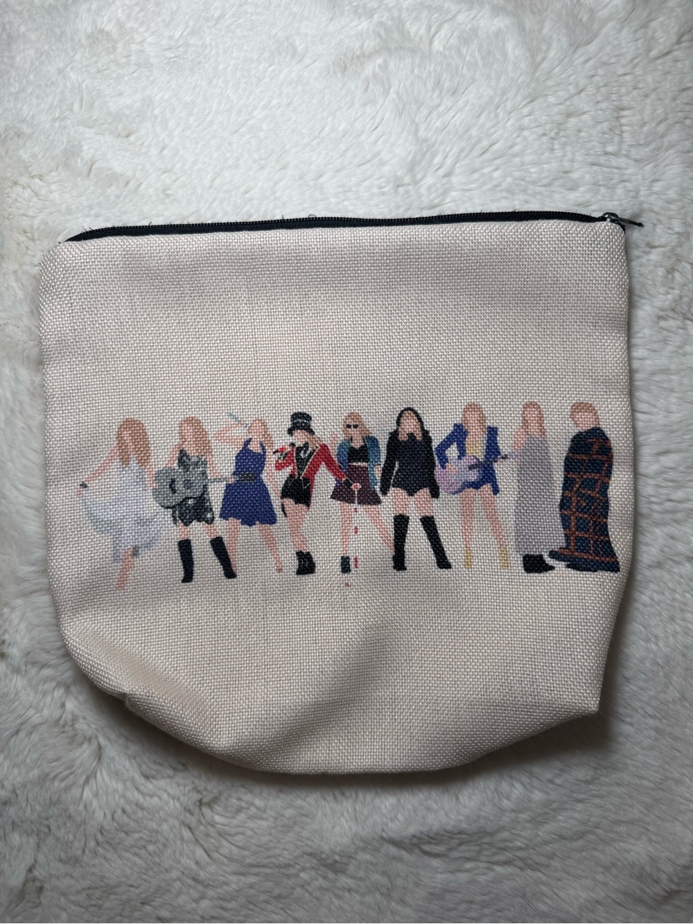 Canvas Cosmetic Pouch in Light Beige with Taylor Swift illustrations